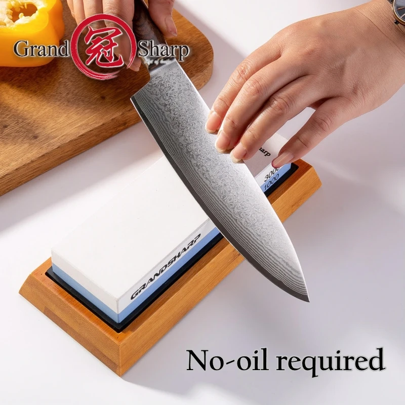 Grandsharp Premium Whetstone Knife Sharpening Stone 2 Side Grit 1000/3000 Water stone Non slip Bamboo Base  Angle Guide Holder