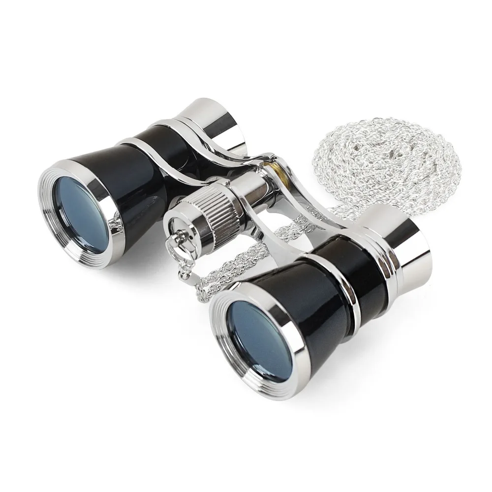 3 x 25 Classic Foldable Opera Glasses Binoculars Metal Body With Chain Optical Lens Theater Telescope Retro Design Women Gifts