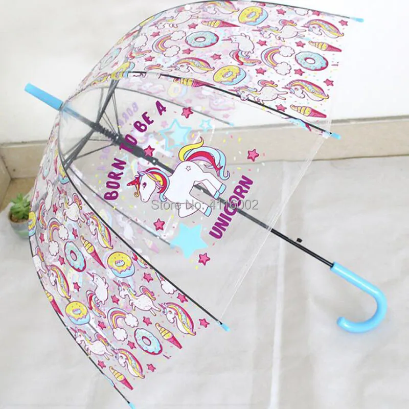 10pcs Catoon Unicorns Umbrella Cute Children Long Handle Transparent Umbrellas Waterproof Travel Umbrella