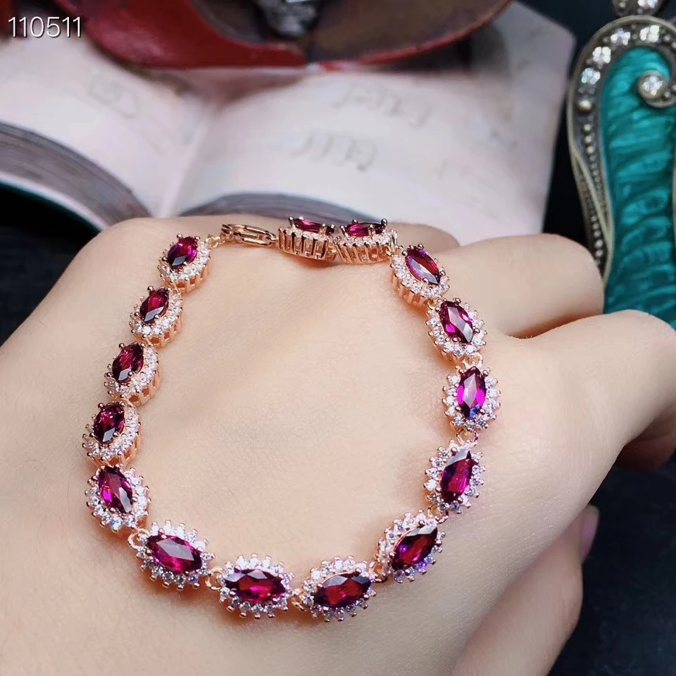 

KJJEAXCMY Fine Jewelry 925 Silver-inlaid Natural Aluminum Magnesium Garnet Bracelet Support Detection