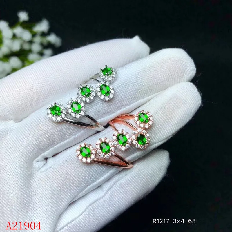 

KJJEAXCMY boutique jewelry 925 sterling silver inlaid natural green diopside gemstone female ring Gift Birthday Party Wedding En