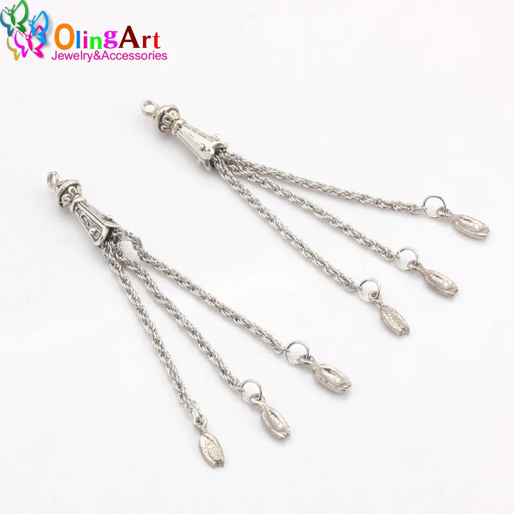 

OlingArt 8CM 2PCS Metal tassel Tibetan silver For Earrings / necklace pendants / bracelets / DIY Jewelry making Charms