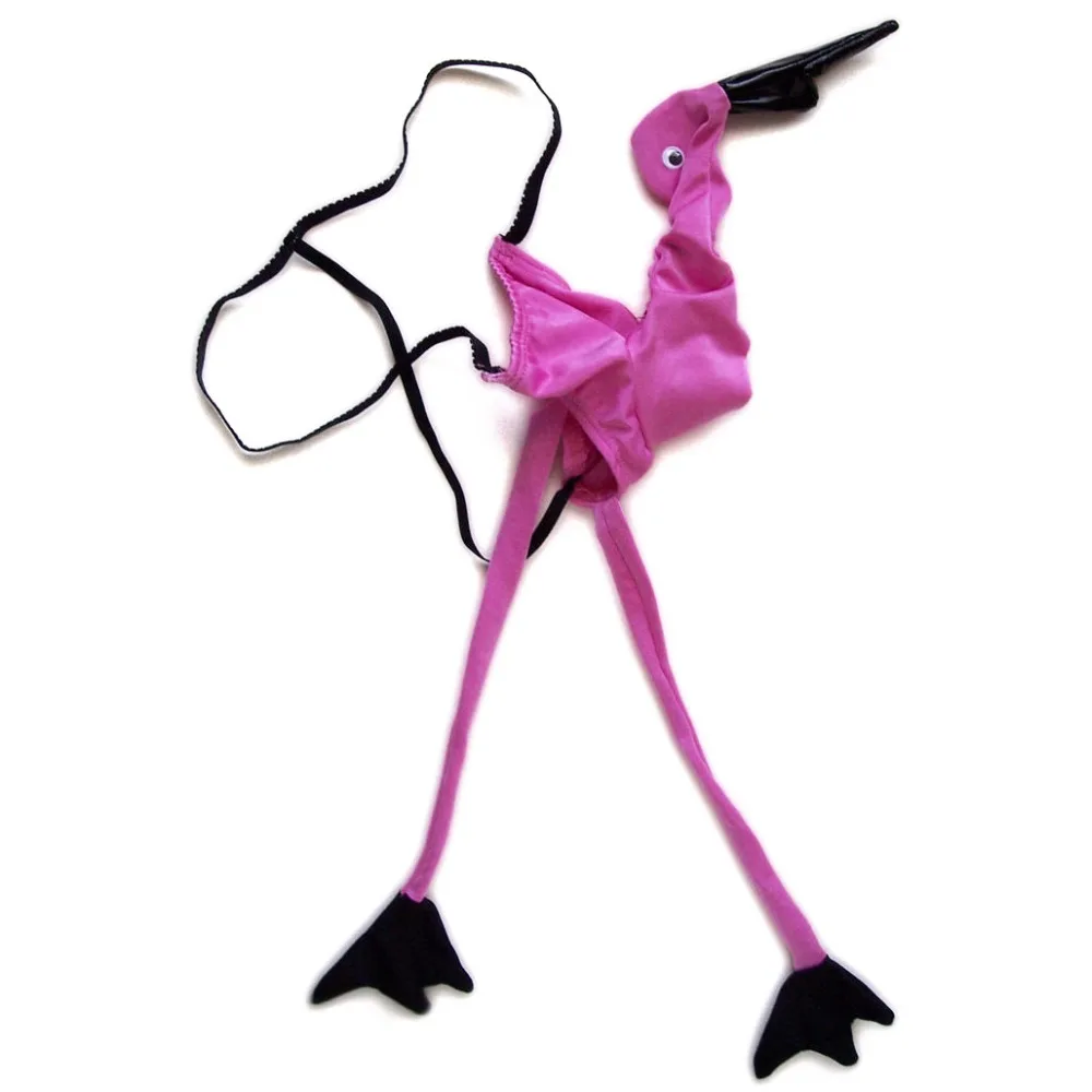 T384 Funny Flamingo cosplay wear underwear Rose color bird narrow string waist band