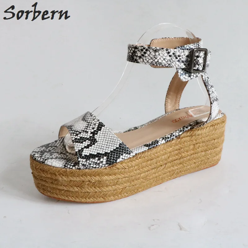 

Sorbern Snakeskin White And Black Sandals Women Wedge Heels 2018 Women Shoes Slingbacks Rope Platform Summer Shoes 2019 New