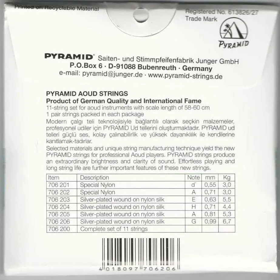 PROFESSION​AL OUD STRINGS TURKISH TUNING PYRAMID PSO-706