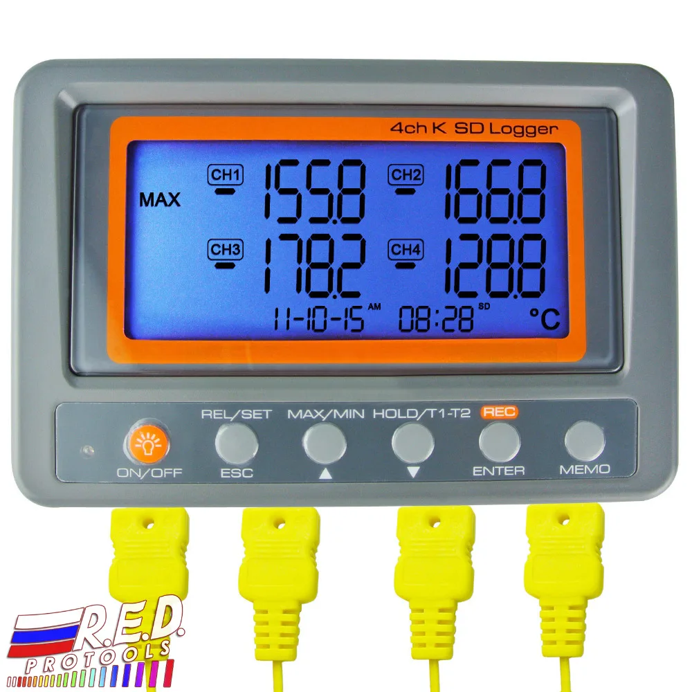 Wallmount Digital 4 Channel -328-2498 degree C/F K-Type Thermocouple 8GB SD Card Temperature Thermometer Logger