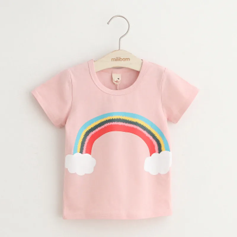 2024 Summer 2 3 4 6 8 10 Years Children Cotton Cartoon Star Bird Cat Rabbit Animal Print Short-Sleeve T-Shirt For Kids Baby Girl