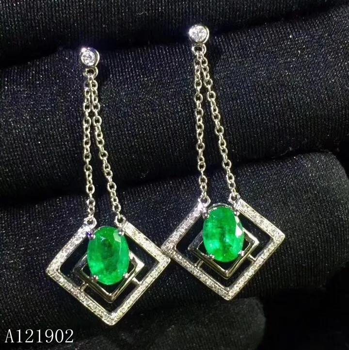 

KJJEAXCMY Boutique Jewelry 925 Silver-inlaid Natural Gem Emerald Girl Earrings for Supporting Detection