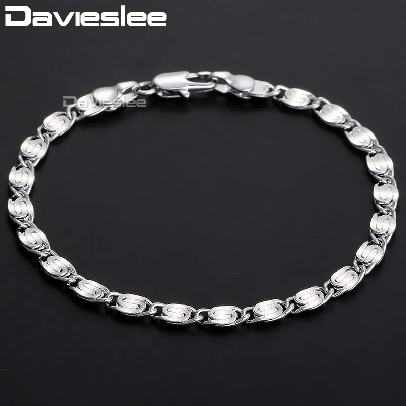 Davieslee Womens Bracelet Mens 585 Rose Gold Color Yellow White Gold Color Snail Chain 4mm 18cm 20cm 23cm GB263A