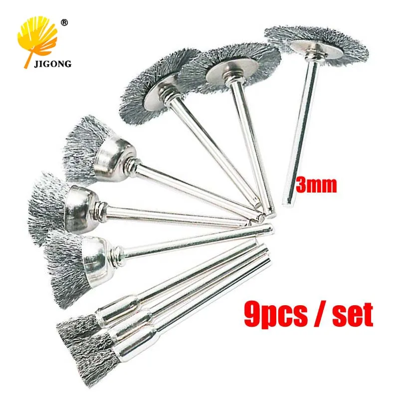 JIGONG 9pcs Steel brush Wire wheel Brushes Die Grinder  Rotary Tool Electric Tool for the engraver