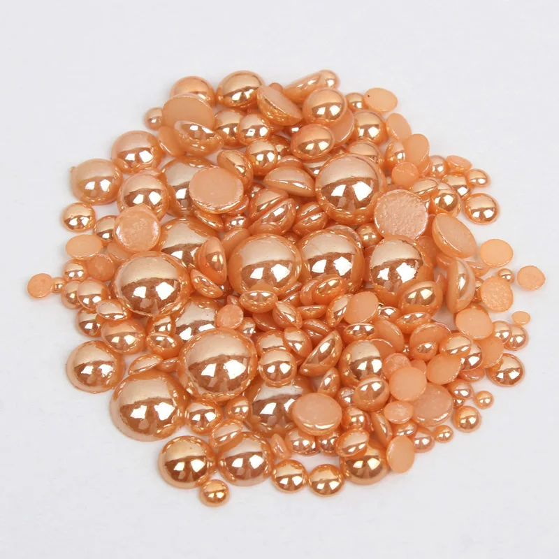 High quality Gold color  2mm-6mm mixSizes 1000pcs/lot Ceramic Beads Half Round Flatback Pearl to glue DIY Nails Art Garmen HOT