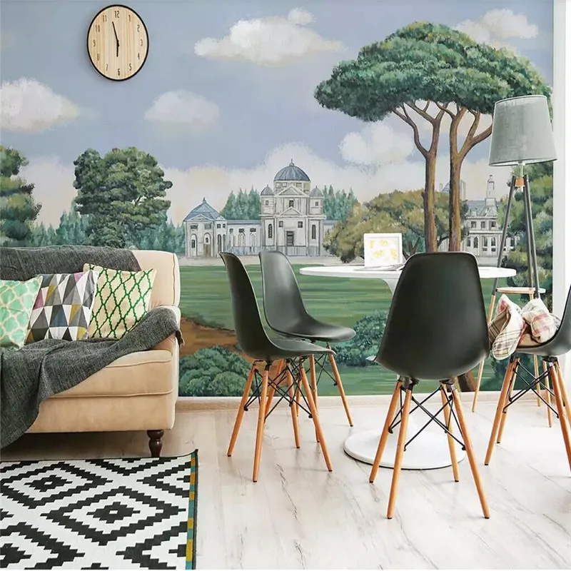 Hand-painted European painting castle forest wall decoration painting factory wholesale wallpaper mural photo wall