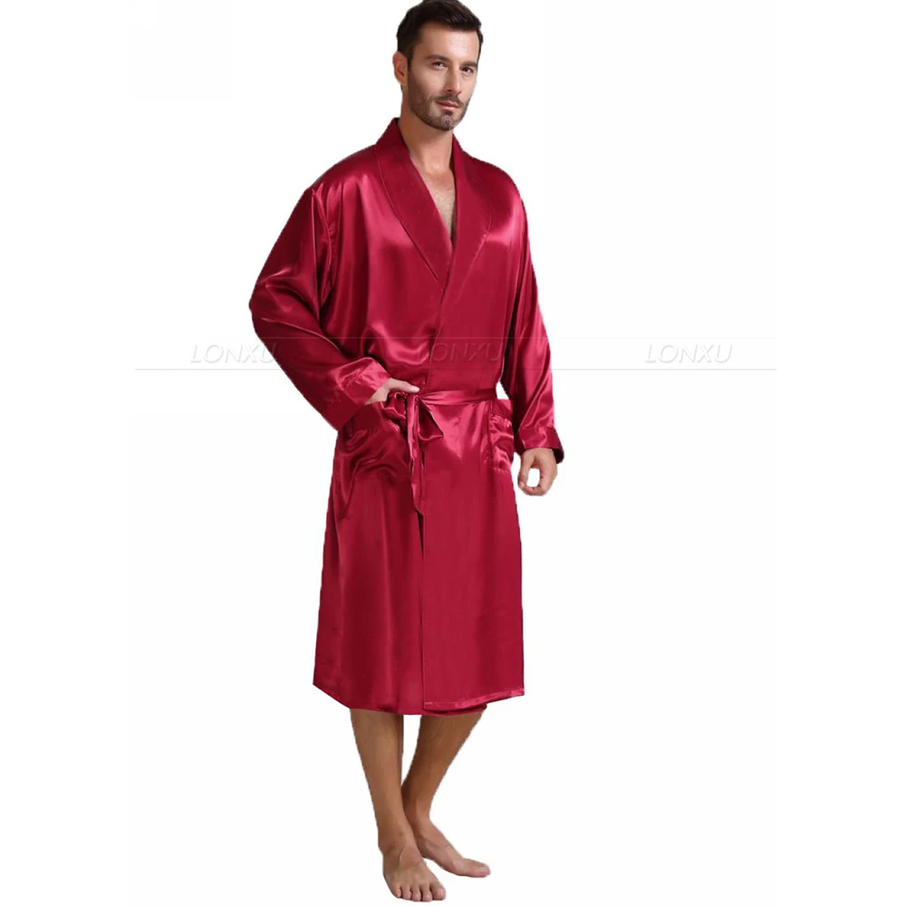 Mens Silk Satin Pajamas Sleepwear Robe Robes Bathrobe Nightgown S~3XL