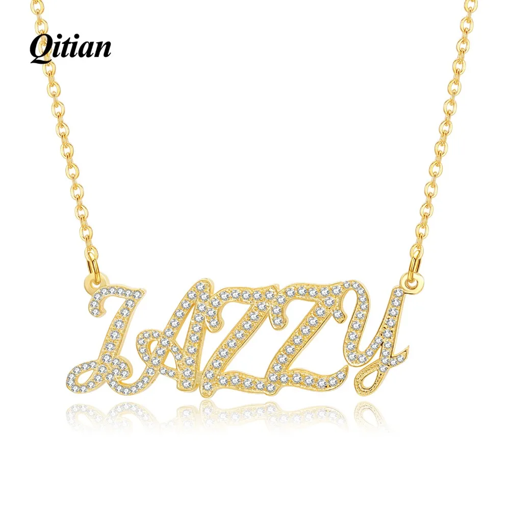 

Qitian Custom Crystal Name Necklaces Pendants Statement 100% 925 Sterling Silver Choker Necklace Personalized Gift For Mom