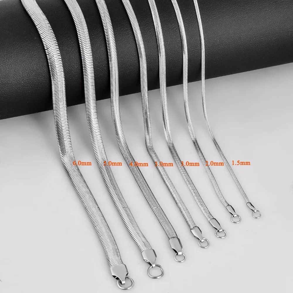 Fashion Flat Snake Bone Chain Stainless Steel Necklace 1.5mm-6.0mm 18/20/22inch Silver Color Never Turn Off Color Jewelry