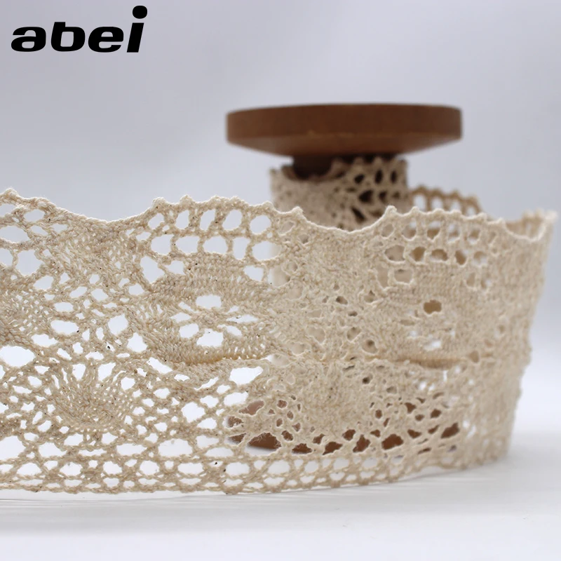 8.5cm wide 2yards/lot Knitted Cotton Lace Ribbon Beige Lace Trims DIY Wedding Scrapbook Craft Handmade Patchwork Cloth Ornaments