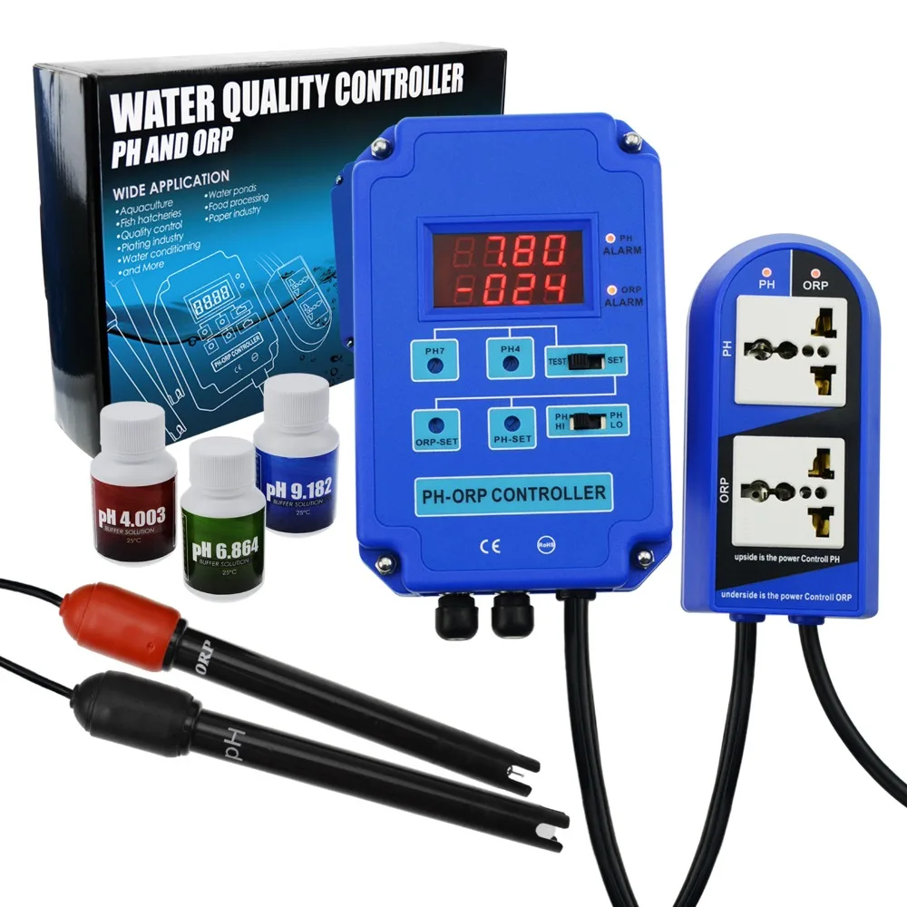 2 in 1 Digital pH ORP Redox Controller Monitor w/ Output Power Relay Control, Electrode Probe BNC