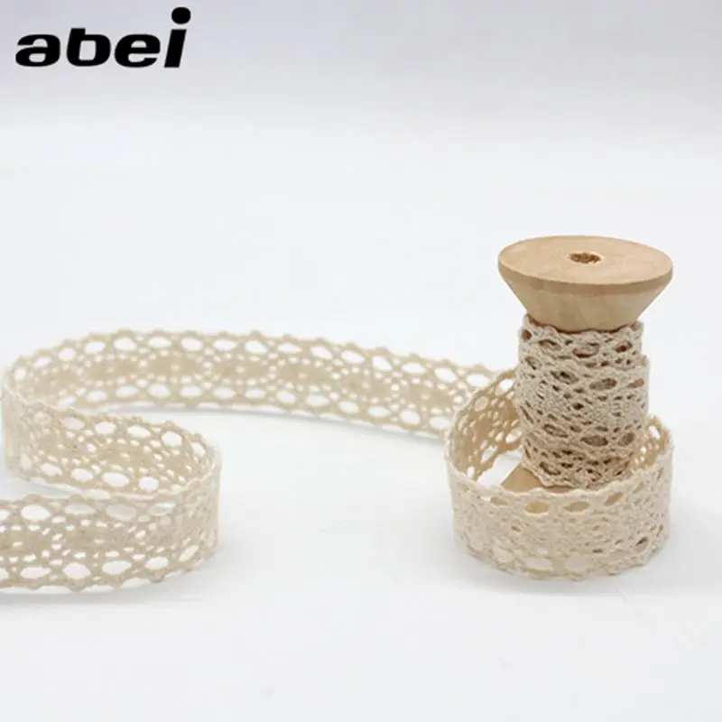 10yards/lot 1.5cm Cotton Lace Fabric Wedding Party Craft Gift Packing Decoration Beige Ribbon Dress Home Sewing Cotton Material