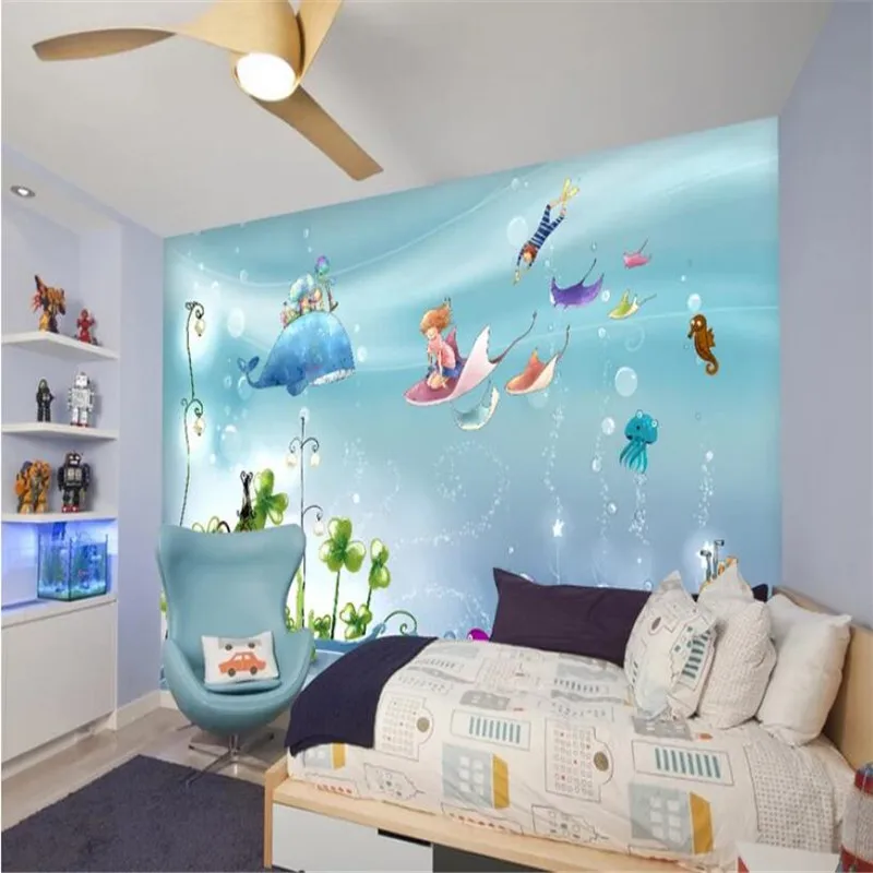 

Cartoon hand-painted underwater world professional production mural wallpaper poster wall customizable photo wall