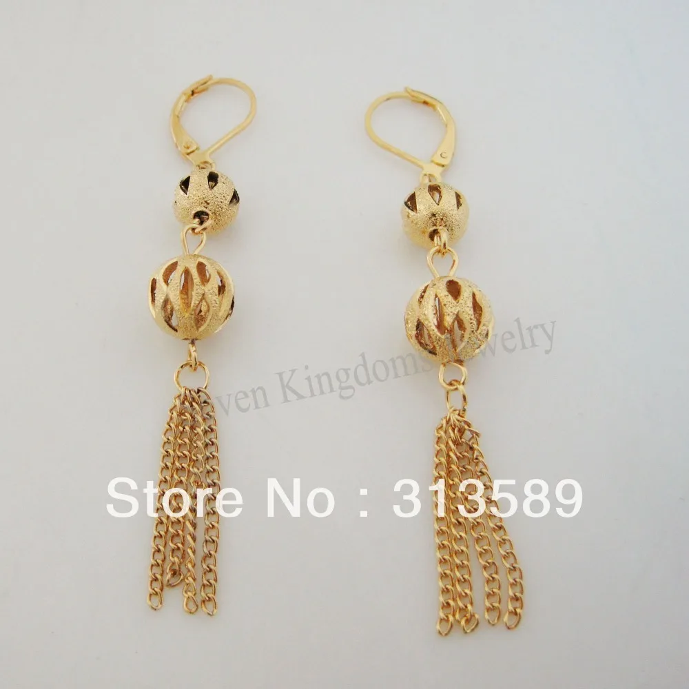 UNIQUE BALL YELLOW GOLD PLATED SOLID FILLED WITH BRASS DANGLE TALL 2.56