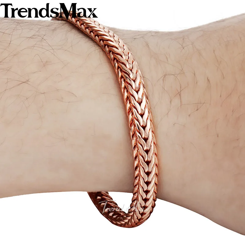 Trendsmax 585 Rose Gold Color Bracelet for Women Men Foxtail Link Chain Bracelet Male Wristband Fashion Jewelry 6mm 8inch GB254