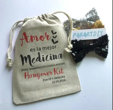 personalized love is the best medicine Spanish wedding gift favor muslim bags Bachelorette Hangover Survival Kit Candy pouches