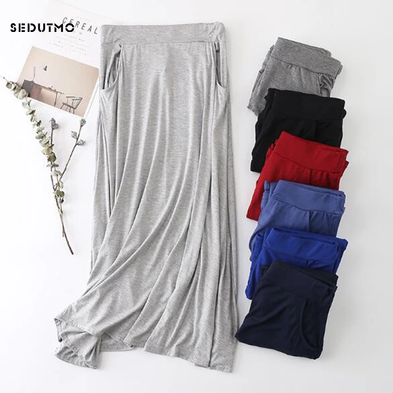 SEDUTMO Long Skirts Women Pleated Maxi Skirt High Wiast Spring Modal Black Vintage Sexy Pocket Skirt ED272