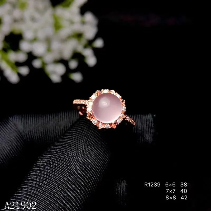 

KJJEAXCMY boutique jewelry 925 sterling silver inlaid natural hibiscus stone powder crystal female ring support detection