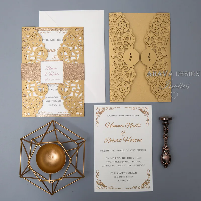 

Western Trails-Gold Laser Cut Wrap with Glittery Belly Band and Tag with Laser Cut Invitation