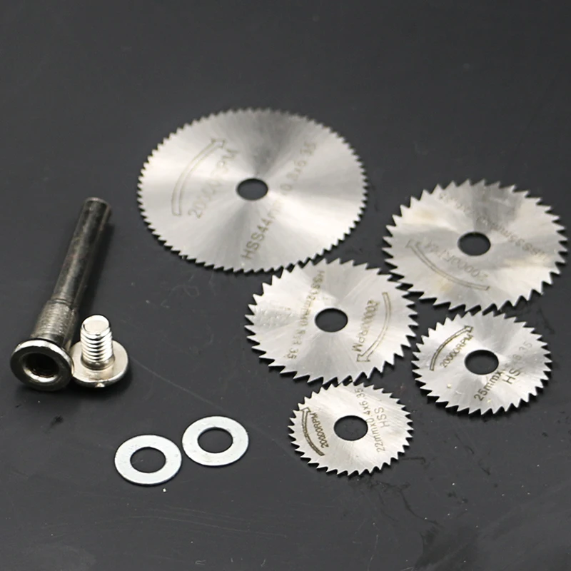 6 Seghe Lama + 1pc Pole Hss ad alta velocità-acciaio inox Circolare Lama Rotante Ruota Dischi Mandrino Per strumenti di Taglio del Legno Seghe