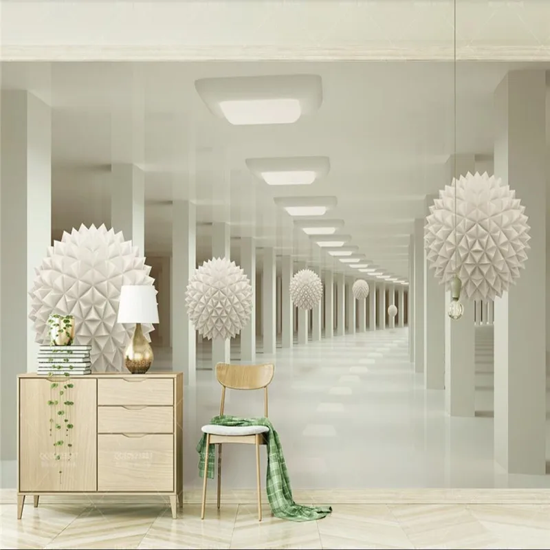 

Abstract Space Corridor White Ball 3d Stereo TV Wall Professional Production Wallpaper Mural Custom Photo Wall