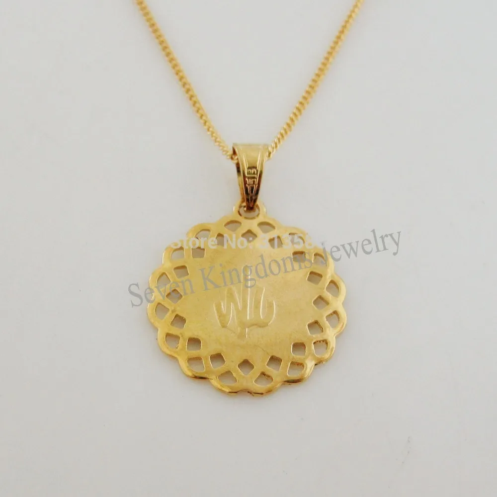 Collar de cadena fina chapado en oro amarillo de 45CM, forma redonda, musulmán, ALLAH, Dios, MEKKA, colgante del símbolo, lado medio, gran regalo