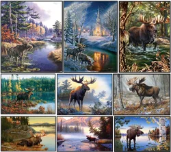 Embroidery Counted Cross Stitch Kits Needlework - Crafts 14 ct DMC Color DIY Arts Handmade Decor - Moose Collection