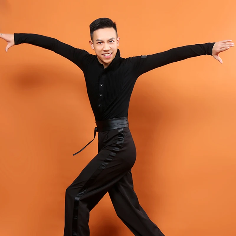 

Men Modern Dancing Men Long Sleeves Tops Round Colla Clothing Danca Adulto Latin Suitable For Performance And Practice DWY451