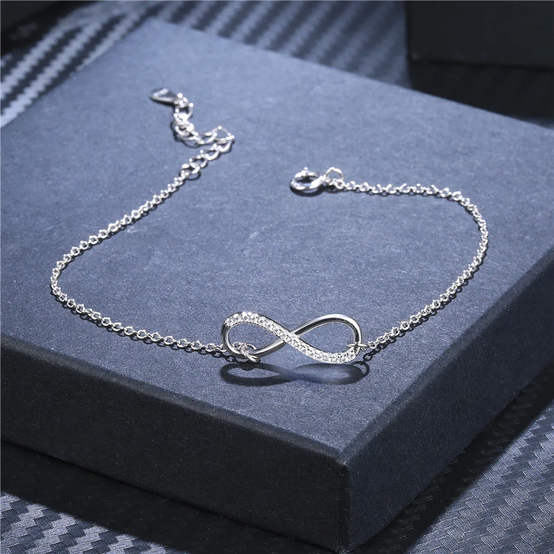 Buyee 925 Sterling Silver Sweet Bracelet Exquisite 8 Infinity & White Zircon Elegant Bracelet for Women Girl Jewelry Chain