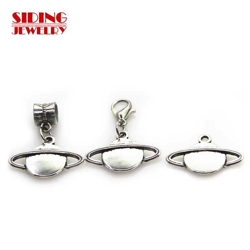 New 20pcs/lot Silver Saturn Dangle Charms Lobster Clasp DIY Bracelet Necklace Pendants Jewelry Hanging Charms