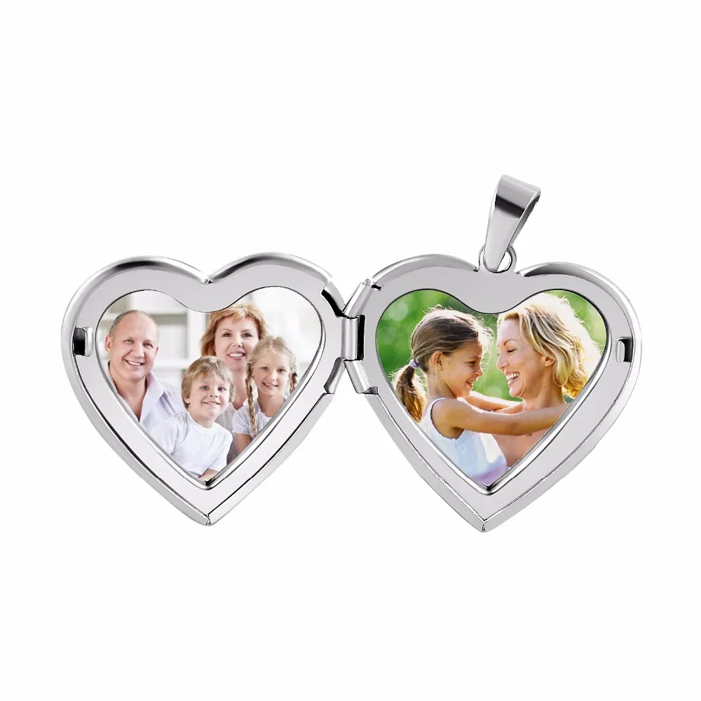 Memorial Heart Photo Locket Pendant Stainless Steel Fashion Heart Necklace Jewelry Forever in My Heart Includes 20inch Chain