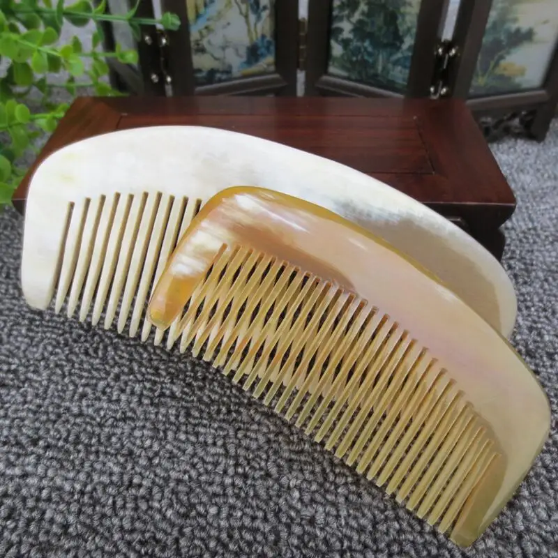 4pcs 13/10cm Natural cattle horn Comb Wide Tooth No-static head Massage Hair Brush Health care Hair Style combs peine beard comb