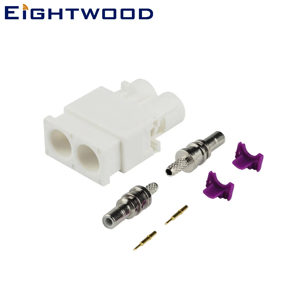 Eightwood 5PCS Car Radio With Phantom Antenna Reciever Fakra B Long Version Double Plug Crimp for RG174 RG316 LMR100 Coax Cables