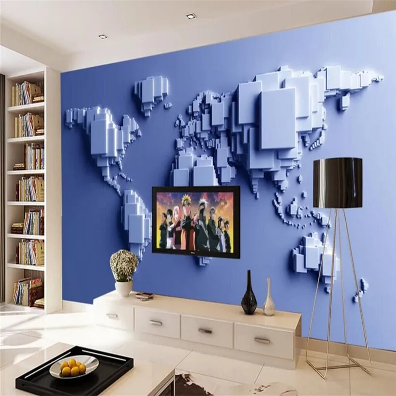 

3D Mural World Map TV Background Professional Made Wallpaper Wall Custom Photo Wall