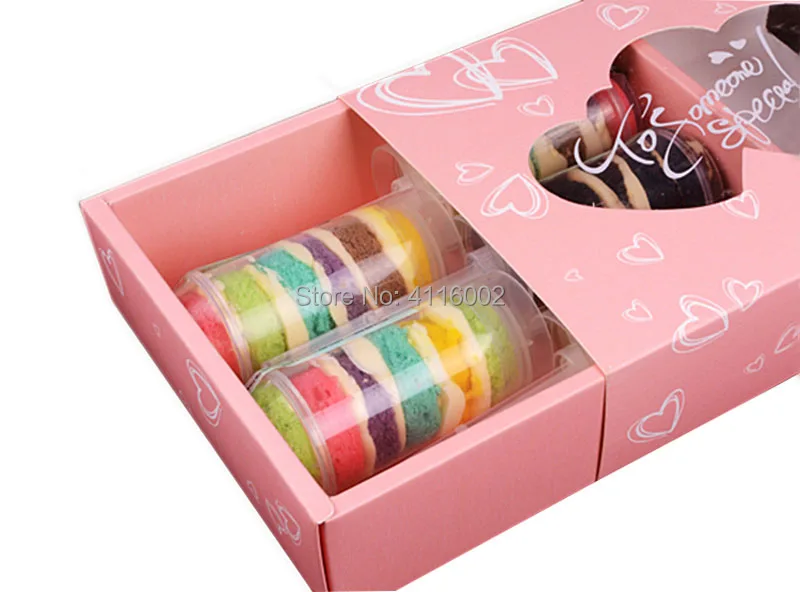 100pcs Pink Kraft Paper Candy Box Gift Packaging Craft Bakery Cookies Biscuits Box Double Heart PVC Window Boxes