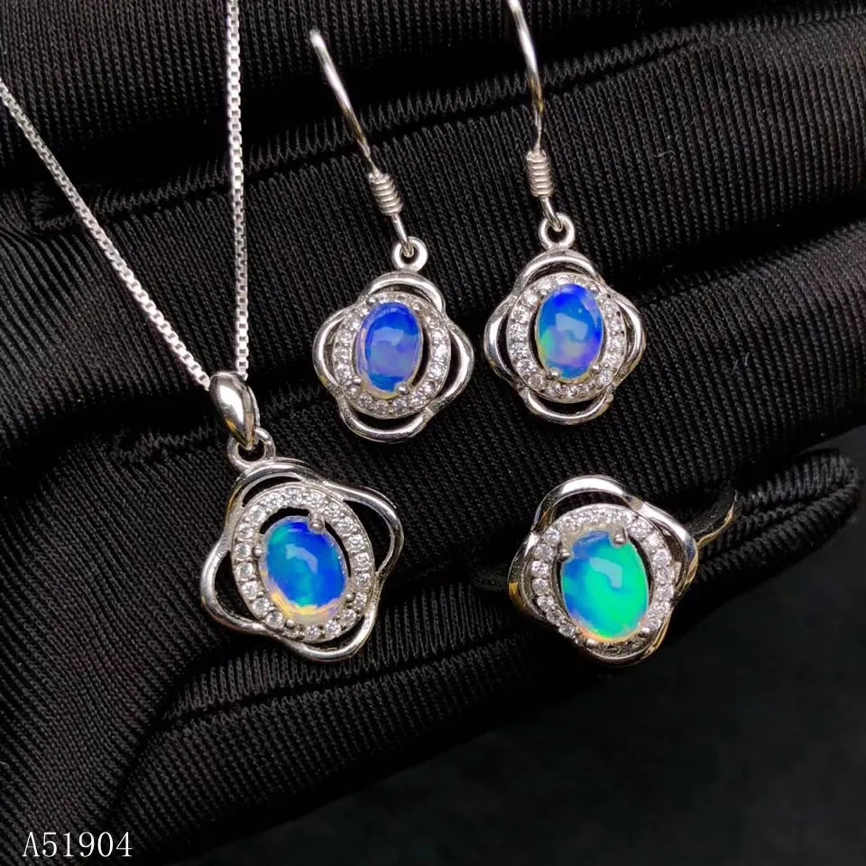 

KJJEAXCMY Fine Jewelry 925 Sterling Silver Inlay Natural Opal Gemstone Women's Ring Necklace Pendant Earrings Set Support Test