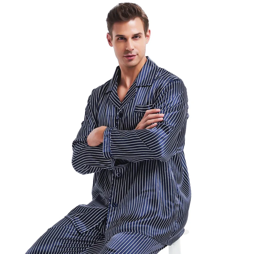 Great Gifts_ Mens Silk Satin Pajamas Set Pajama Pyjamas PJS Sleepwear Set Loungewear U.S,S,M,L,XL,XXL,3XL,4XL Plus Striped