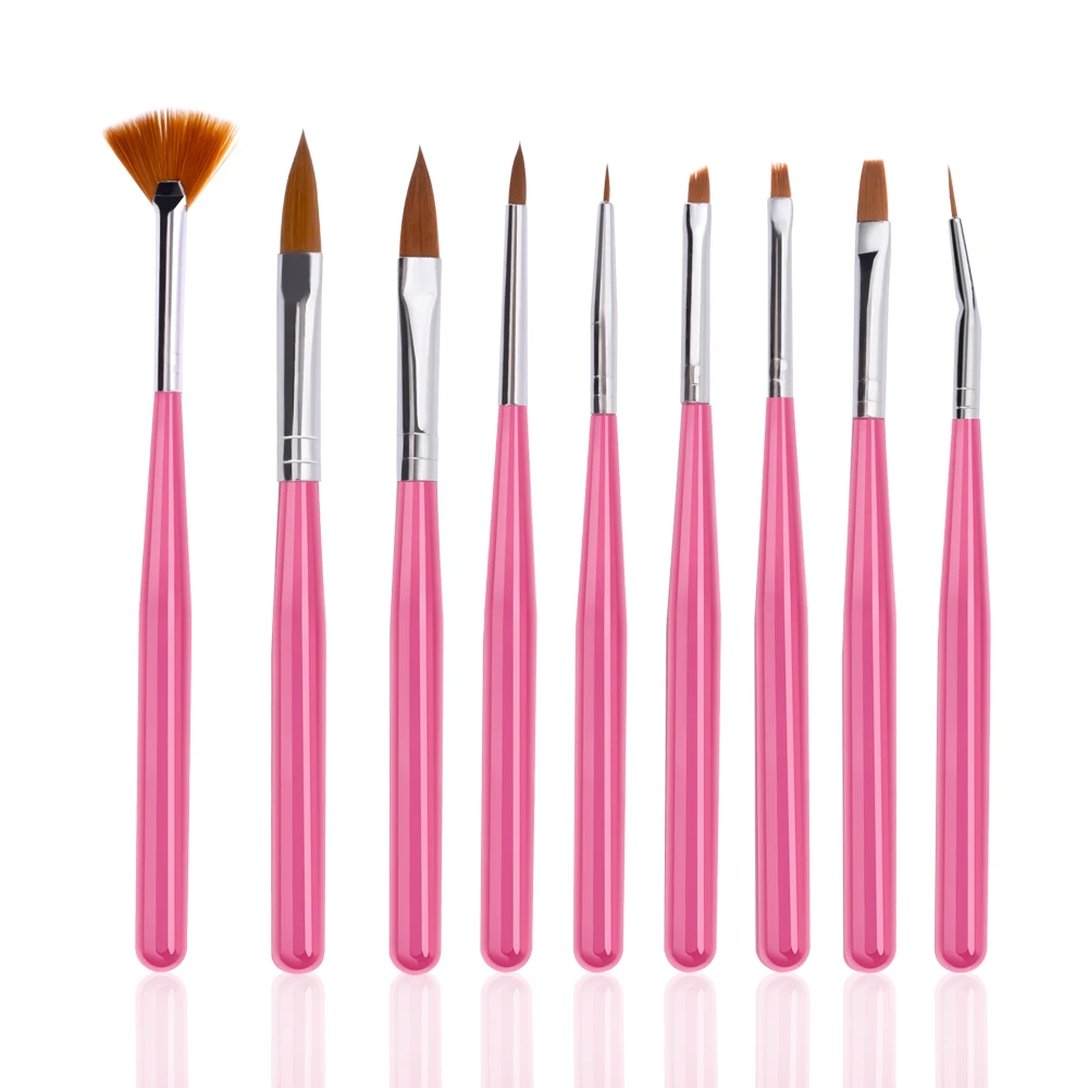 Fengshangmei 9pcs Nail brushes Set Nail Art Painting Pen Professional Brushes for Nail Design