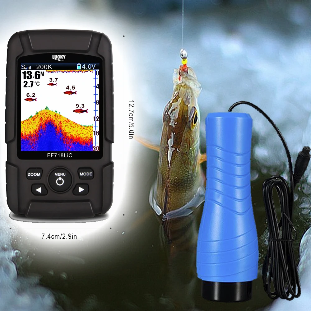 LUCKY FF718LiCD-T with color display Waterproof Portable Sonar Depth 100 M 200KHz/83KHz Dual Sonar Frequency