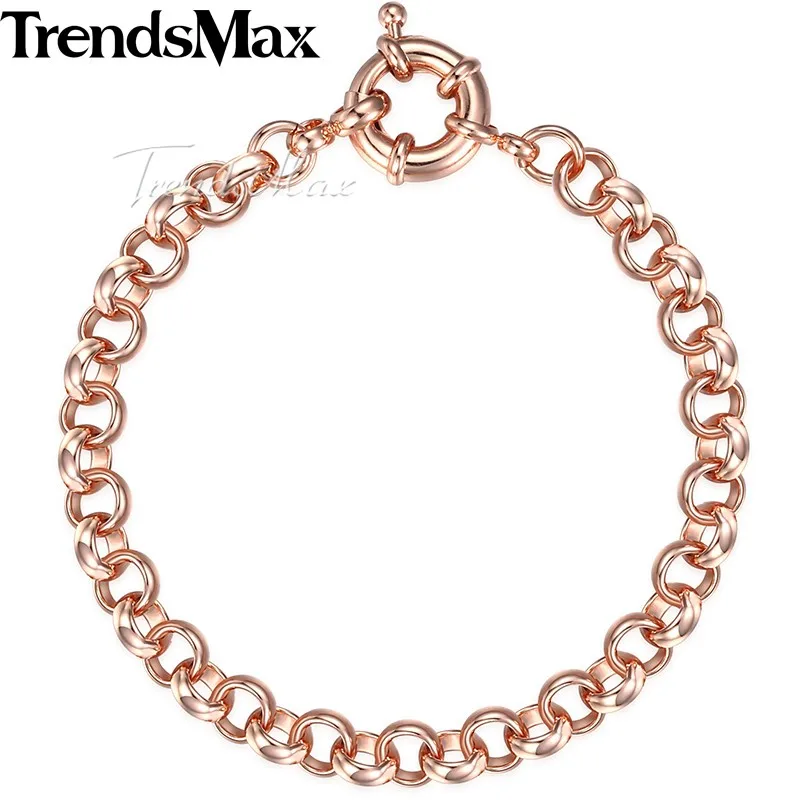 585 Rose Gold Color Women\'s Bracelet for Men  Rolo Link Chain Sailor Clasp 6mm 18cm 20cm 23cm 25cm GB212