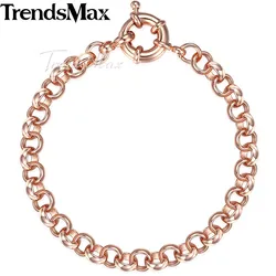 585 Rose Gold Color Women's Bracelet for Men  Rolo Link Chain Sailor Clasp 6mm 18cm 20cm 23cm 25cm GB212