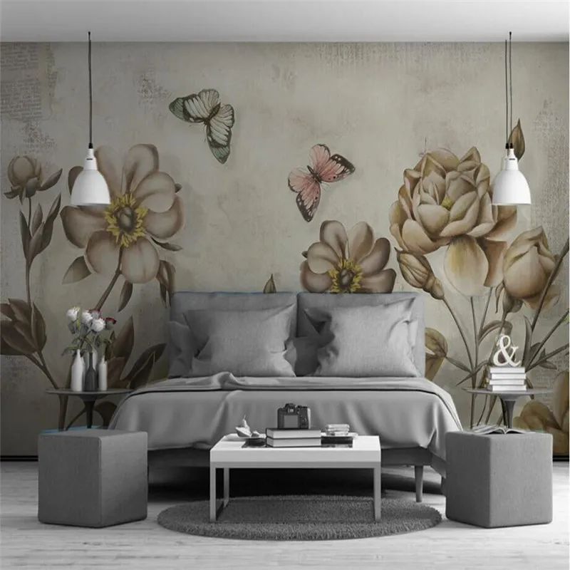 European retro retro fashion watercolor rose oil painting flower wall custom wallpaper mural