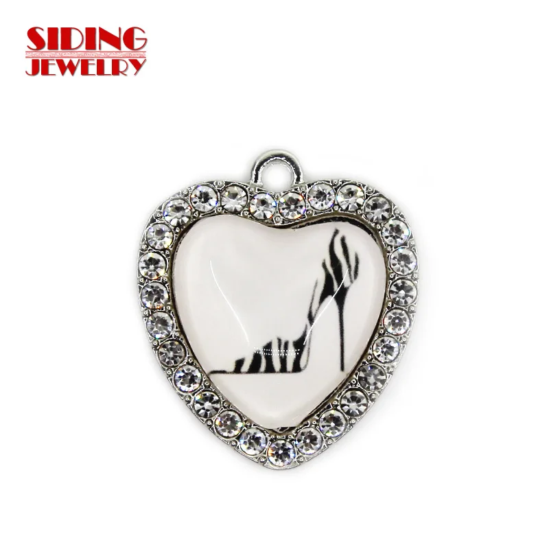 2018 New Arrival 10pcs/lot High Heeled Shoes 8 Crystal Heart Dangle Charms DIY Bracelet Necklace Pendants Jewelry Hanging Charms