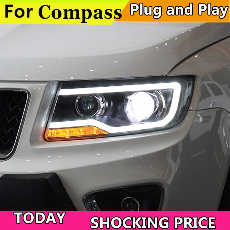 

Car Styling Headlights for JEEP Compass 2011-2015 LED Headlight for Compass Head Lamp LED Daytime Running Light Bi-Xenon HID